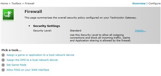 The Firewall options