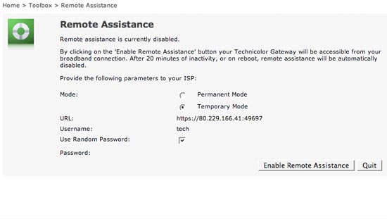 The remote assistance options