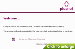 The Thomson Gateway Welcome Page, click Setup My Thomson Gateway.