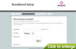 This is the Broadband Setup page, enter the username and password you log into this site with and click Go.