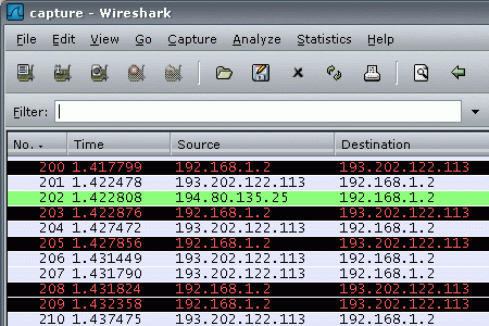 Wireshark captured data