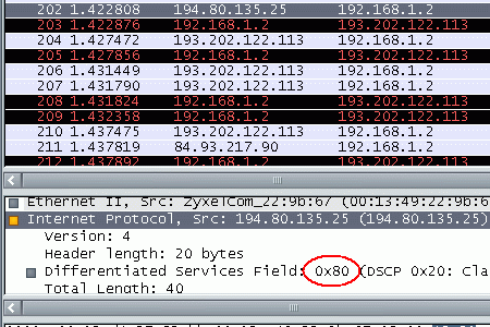 Wireshark captured data