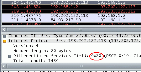 Wireshark captured data