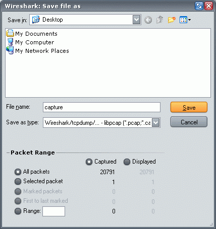 Wireshark - Save Dialogue