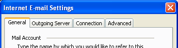 The advanced settings for your email account are split between 4 tabs: General, Outgoing Server, Connection and Advanced