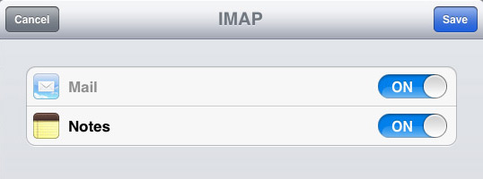 If you chose IMAP when setting up you'll be able to choose whether you want to use Notes (if you chose POP you'll be taken back to the settings screen from step 2). Press Save when you're done.