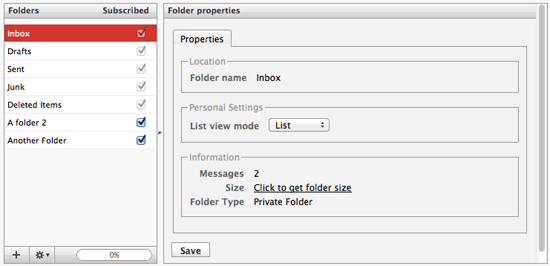 Folders under Personal Settings