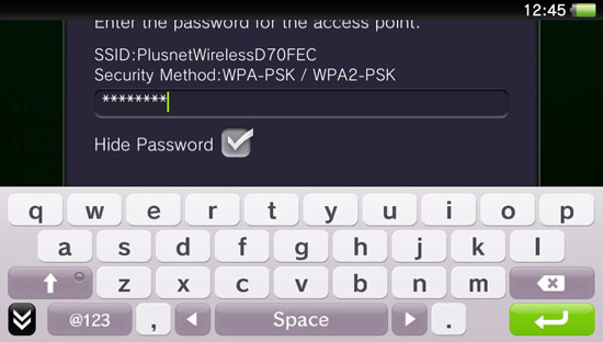 Enter your wireless network password. When you've finished, press the green return key, followed by OK.