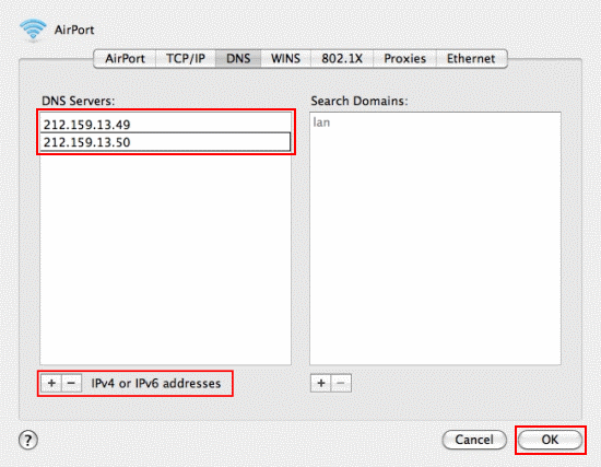 Enter the DNS server settings