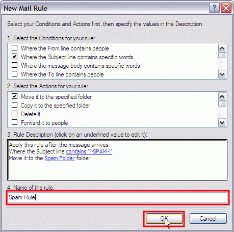 Outlook Express New Mail Rule Confirmation