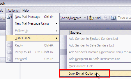 Actions - Junk E-mail