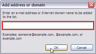Actions - Junk E-mail - Junk E-mail Options - Safe Senders - Add Address