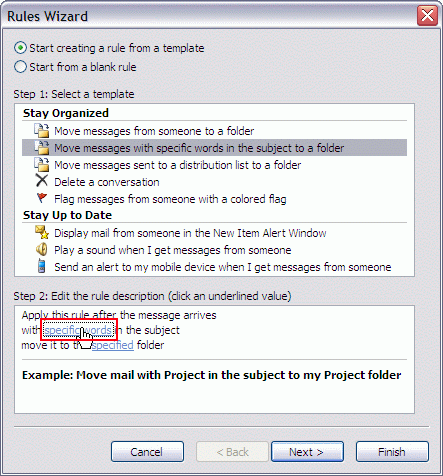 Tools - Rules and Alerts - New Rule - Rule Wizard