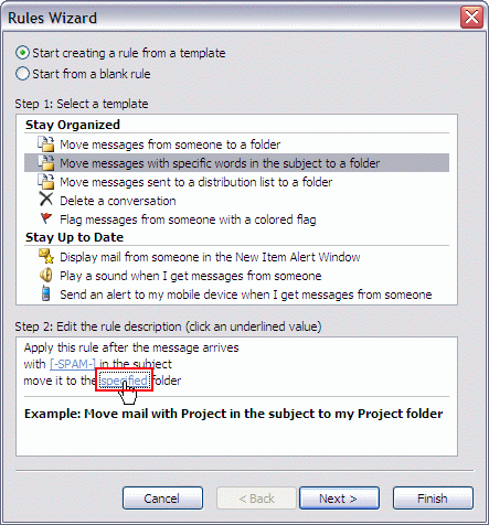 Tools - Rules and Alerts - New Rule - Rule Wizard