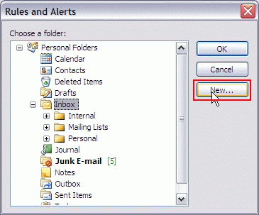 Tools - Rules and Alerts - New Rule - Rule Wizard - New Folder