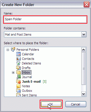 Tools - Rules and Alerts - New Rule - Rule Wizard - New Folder - Create