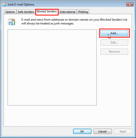Windows Mail - Blocked Senders