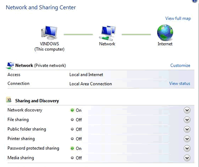 Windows Vista - Network and Internet - Network Sharing Centre