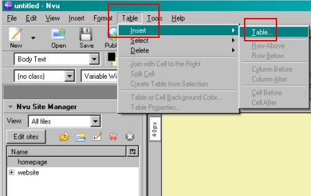 Table > Insert  > Table