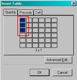 Create a single column, three row table