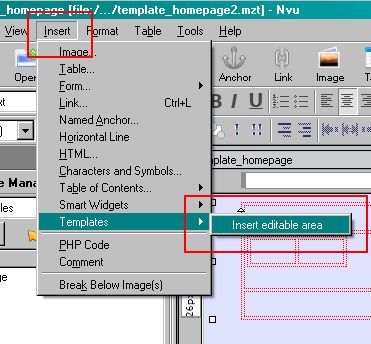 Insert > Templates > Insert editable area