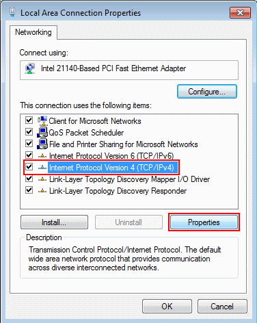 Windows 7 - Select IPv4 Properties
