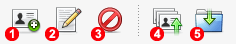An ordered list of icons for the email contact administration tools