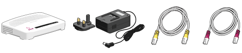 Router, power supply, two Ethernet cables
