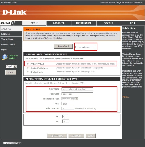 d-link 320B - Manual settings